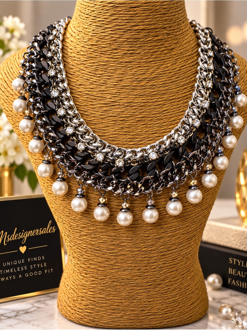 Statement Black and Pearl Layered Necklace